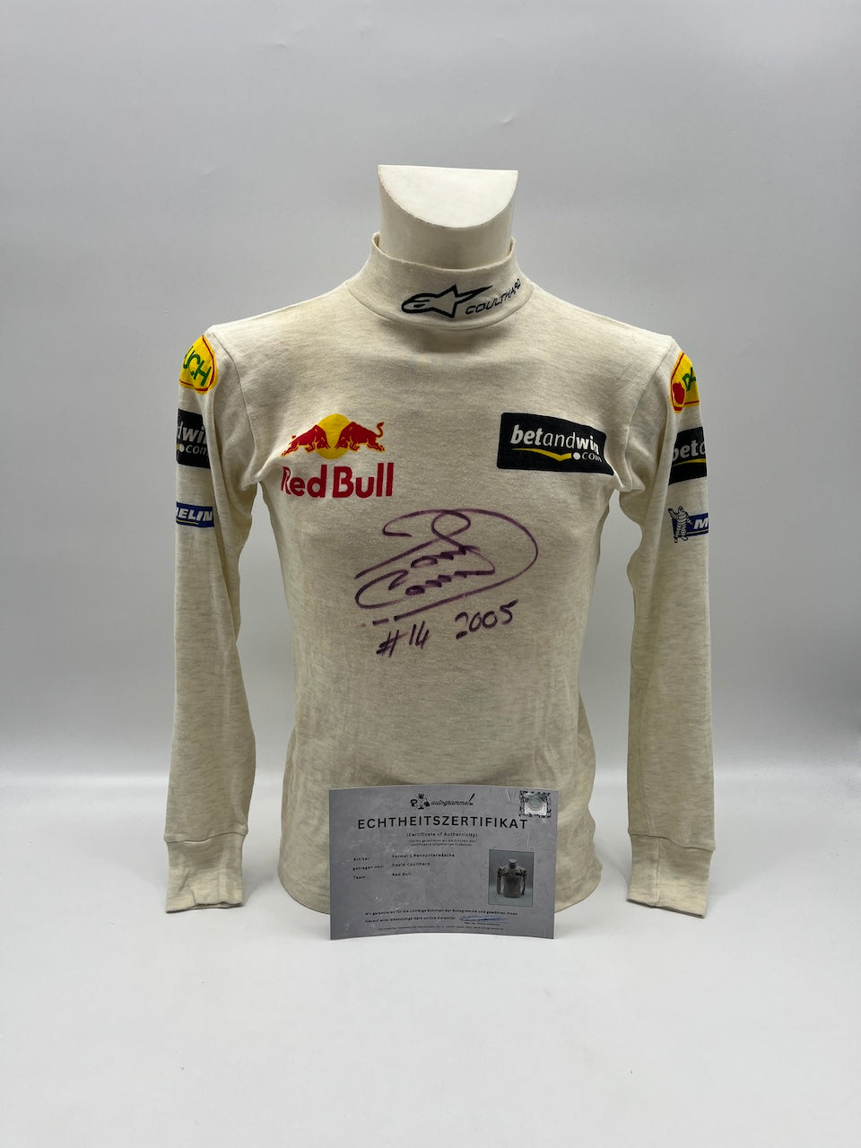 David Coulthard Formel 1 getragen und signierte Rennunterwäsche Nomex COA