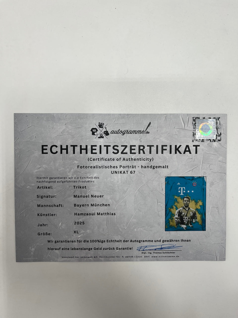 Bayern München Trikot Portrait Manuel Neuer handgemalt und signiert FCB XL