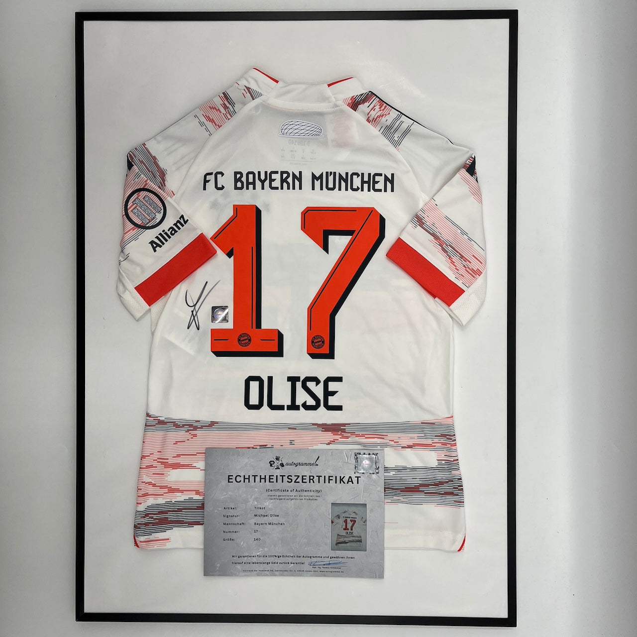 Bayern München Trikot Michael Olise signiert im Rahmen COA Adidas 140