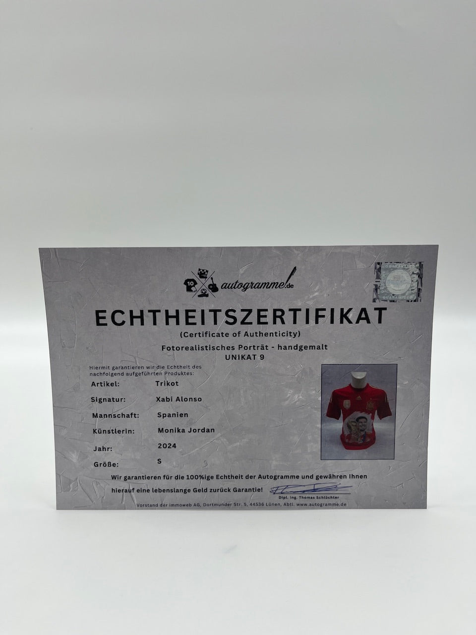 Spain jersey portrait xabi alonso hand painted and signed in the frame S