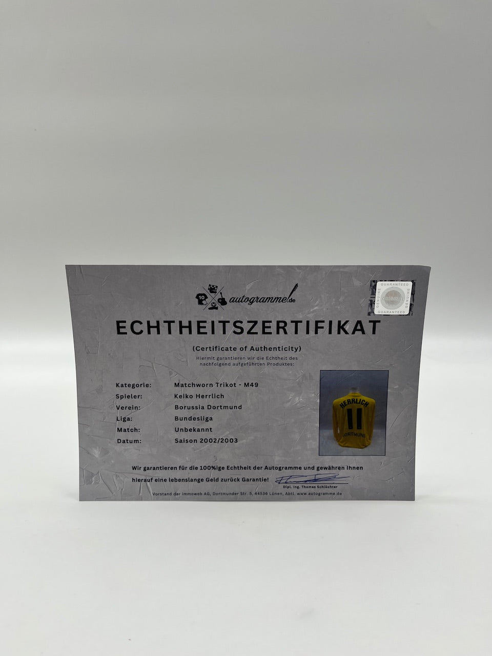 Matchworn Dortmund jersey worn by Heiko Herrlich 2002/2003 Bundesliga