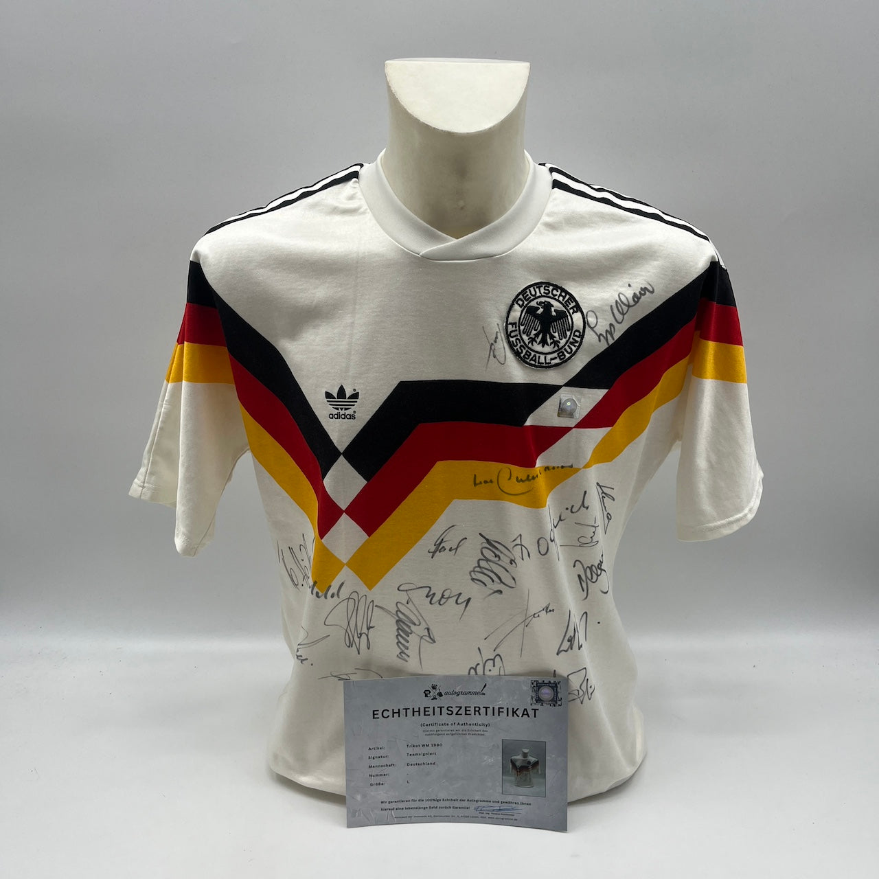 Deutschland Trikot WM 1990 Teamsigniert Autogramm DFB Weltmeister Adidas L