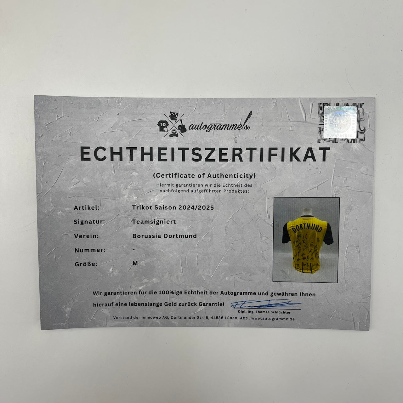 BVB Trikot 2024/2025 Teamsigniert Borussia Dortmund COA Puma neu M