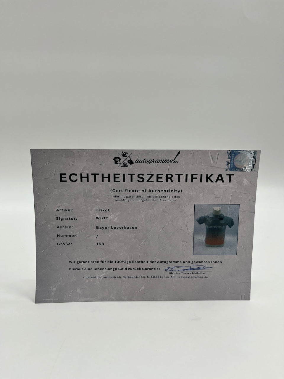 Bayer Leverkusen training shirt Florian Wirtz signed autograph Coa Castore 158