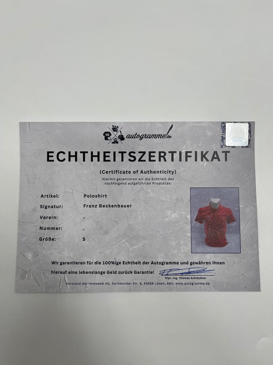 Adidas Poloshirt Franz Beckenbauer signed autograph Coa S