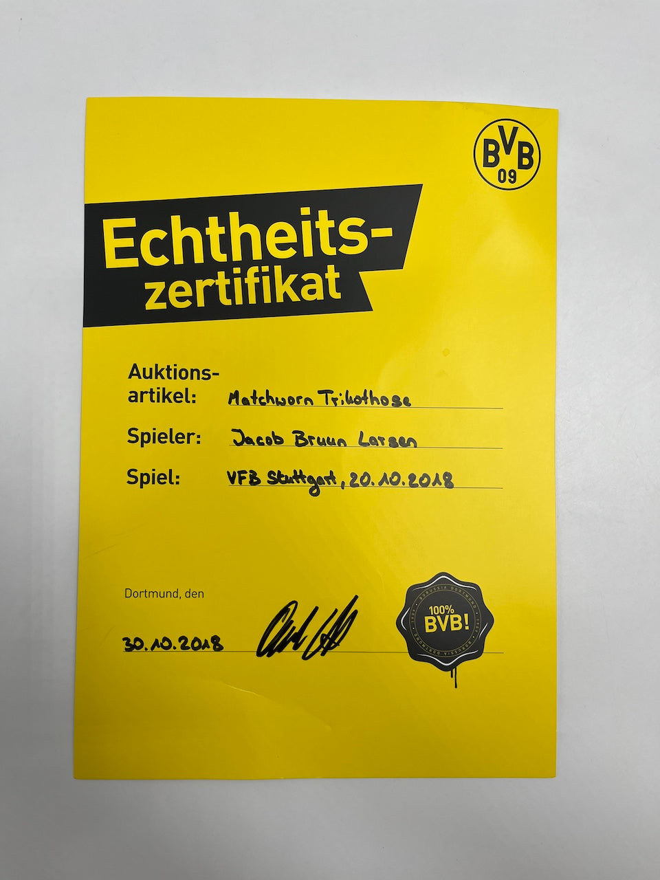 Matchworn Dortmund Trikothose worn by Jacob Bruun Larsen 20.10.2018