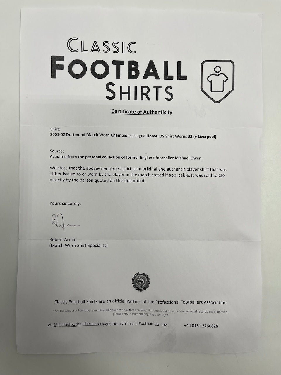 Matchworn Dortmund Trikot getragen von Christian Wörns 19.09.2001 BVB