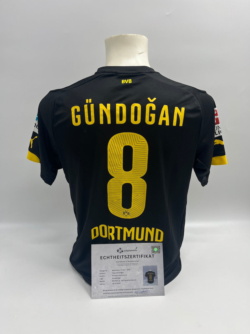 Matchworn Dortmund jersey worn by Ilkay Gündogan 05.12.2015 Wolfsburg-BVB