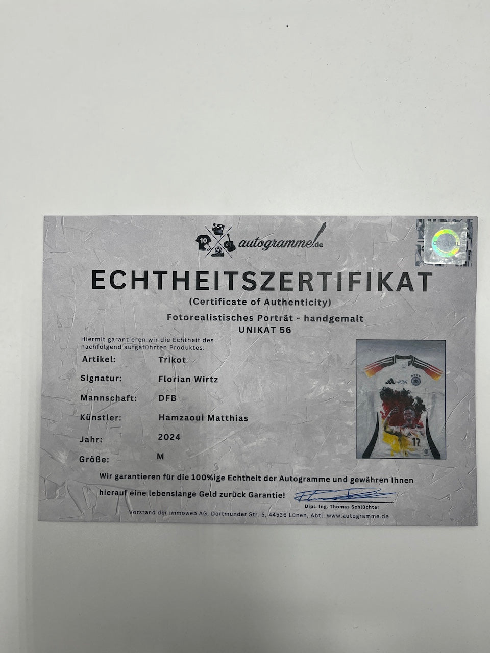 Deutschland Trikot Portrait Florian Wirtz handgemalt und signiert DFB M