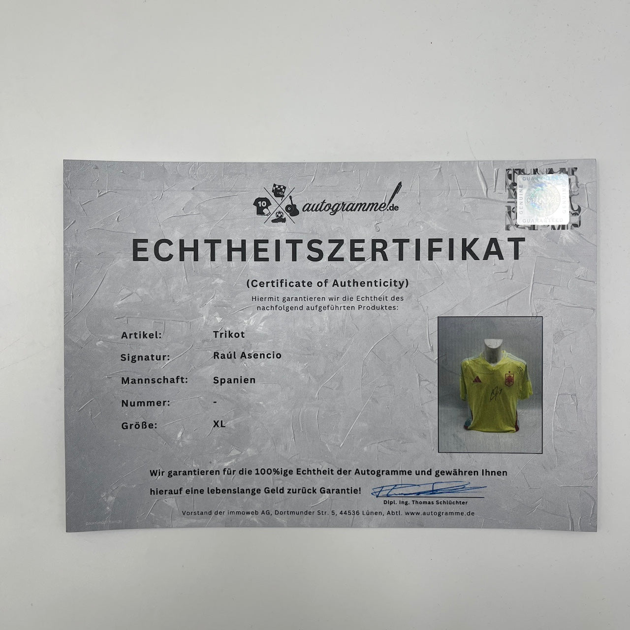 Spanien Trikot Raul Asencio signiert Adidas COA Autogramm XL