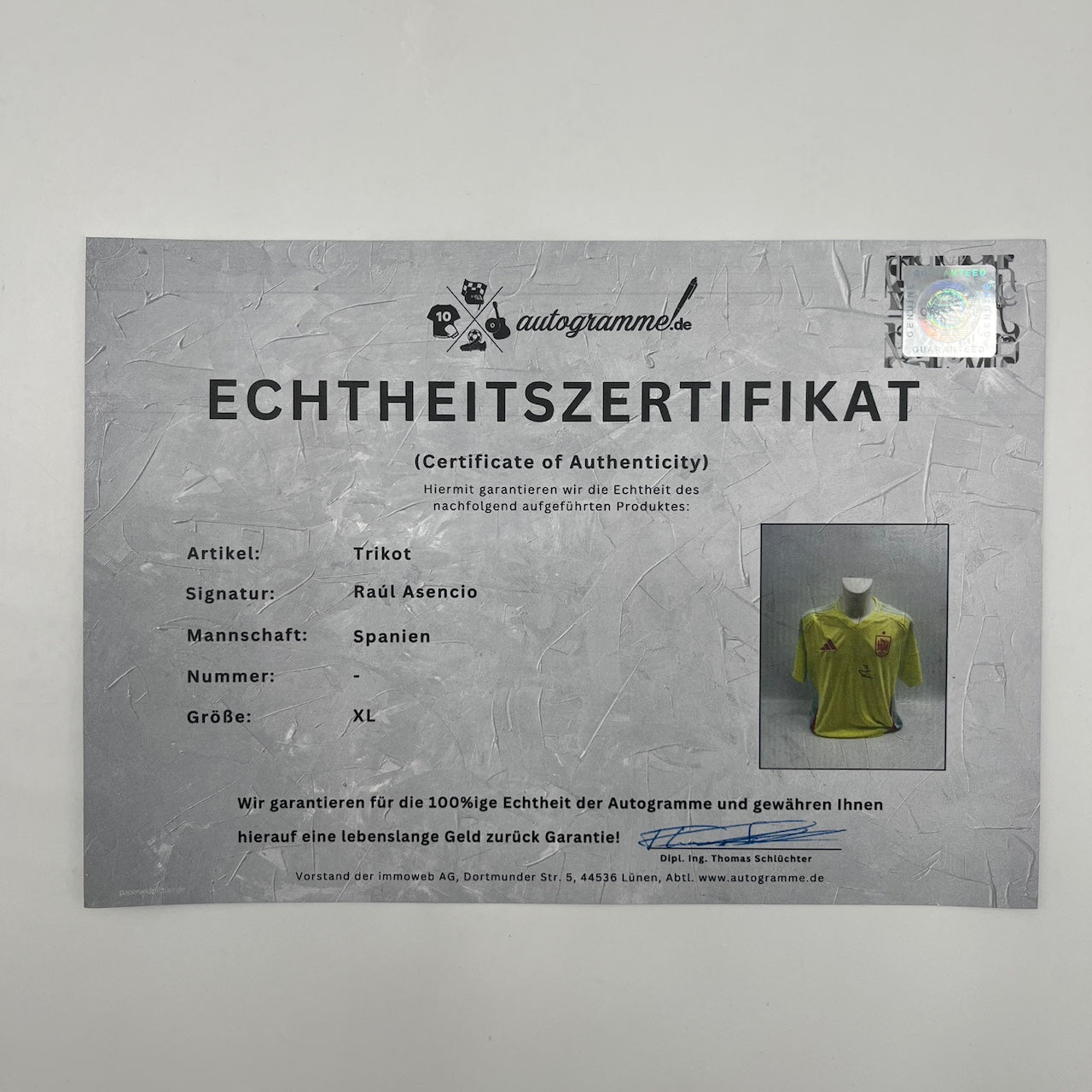 Spanien Trikot Raul Asencio signiert Adidas COA Autogramm neu XL