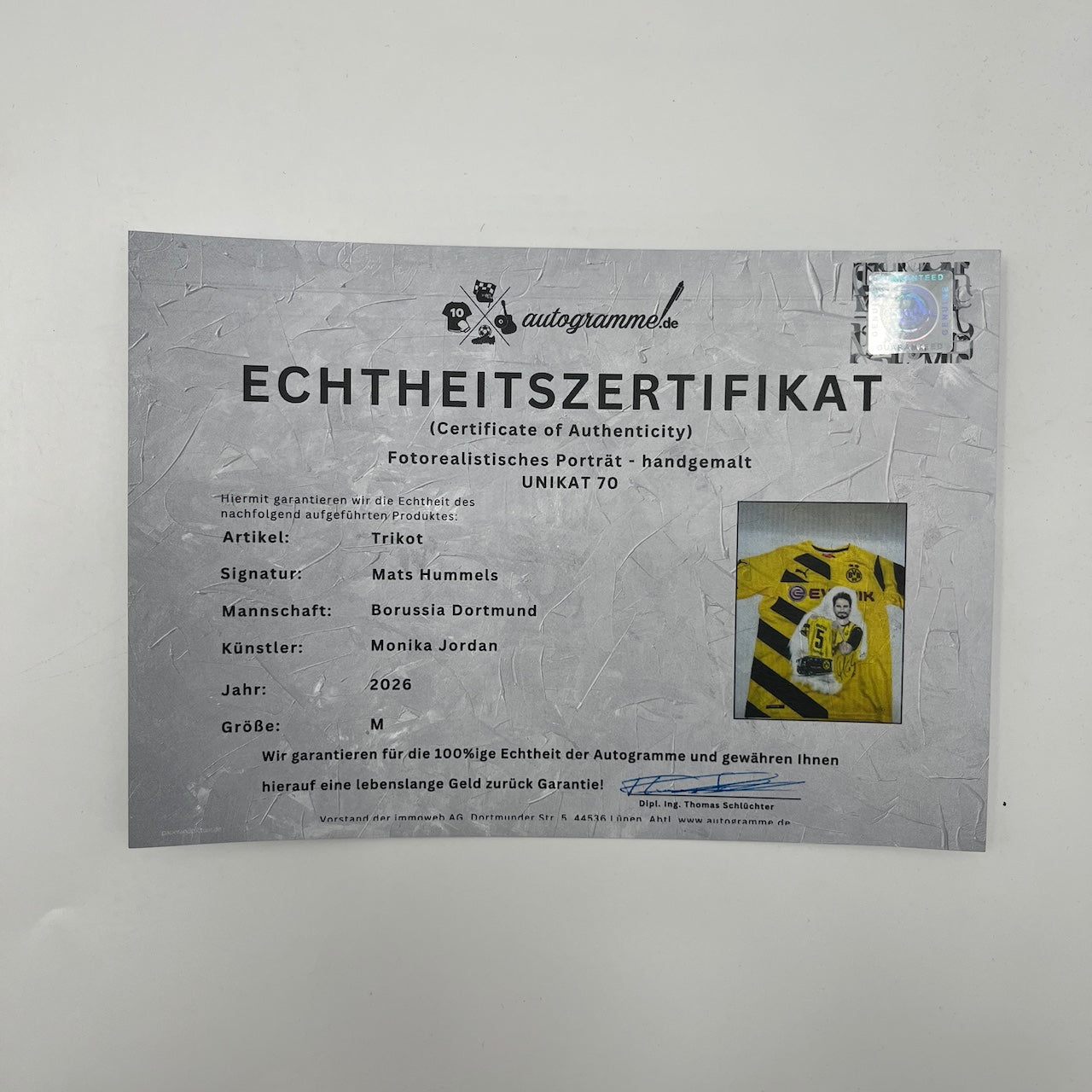 Borussia Dortmund Trikot Portrait Mats Hummels handgemalt und signiert M