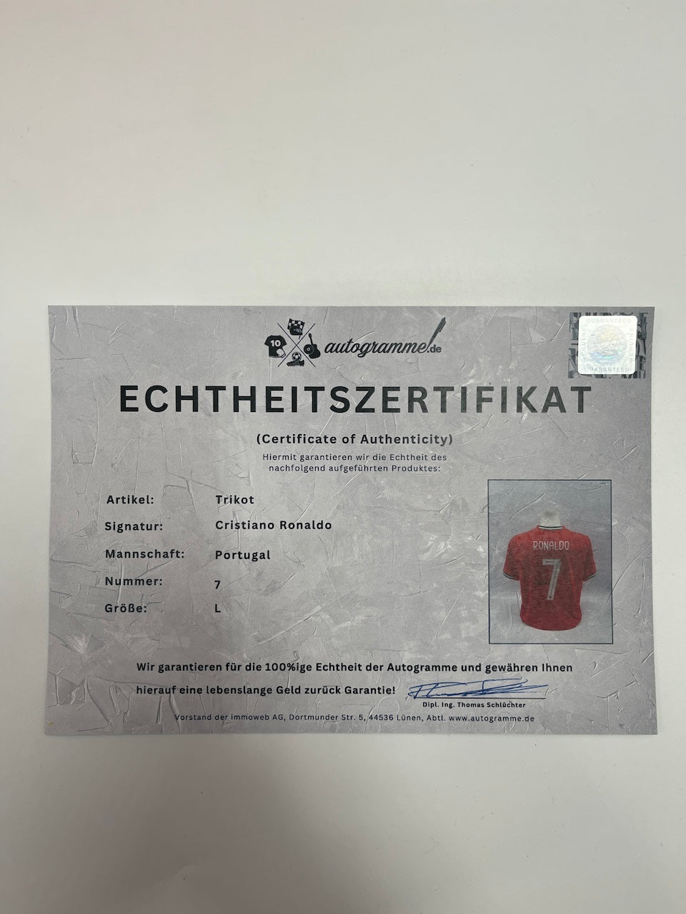 Portugal Trikot Cristiano Ronaldo signiert Autogramm COA Fußball L