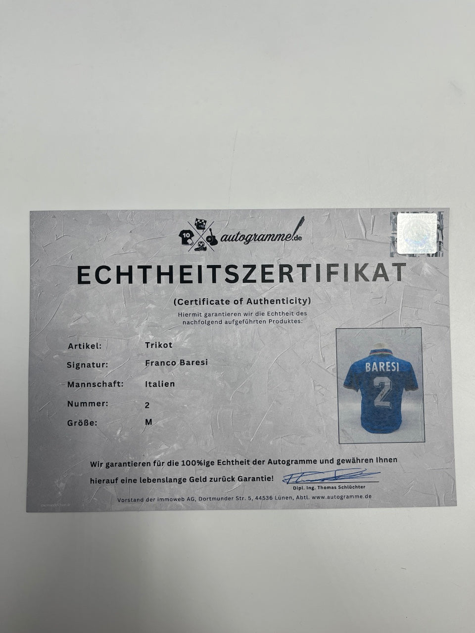 Italy repro jersey franco baresi signed autograph coa m