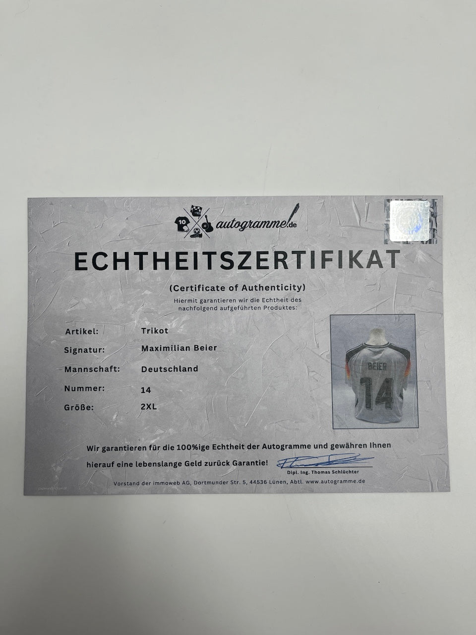 DFB jersey Maximilian Beier signed Germany DFB Autogram COA 2XL