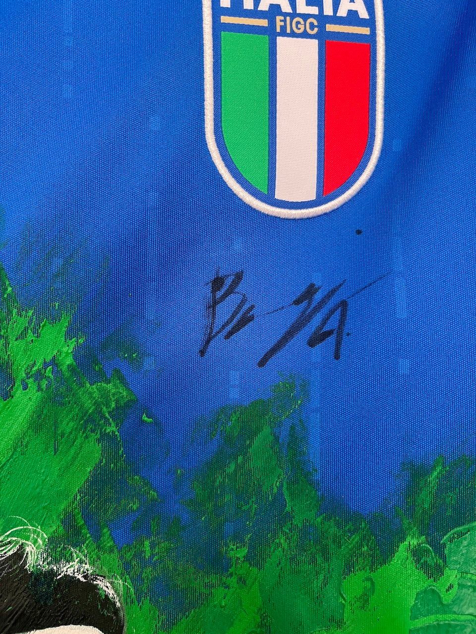 Italy jersey portrait calafiori hand painted and adidas signed by Buongiorno