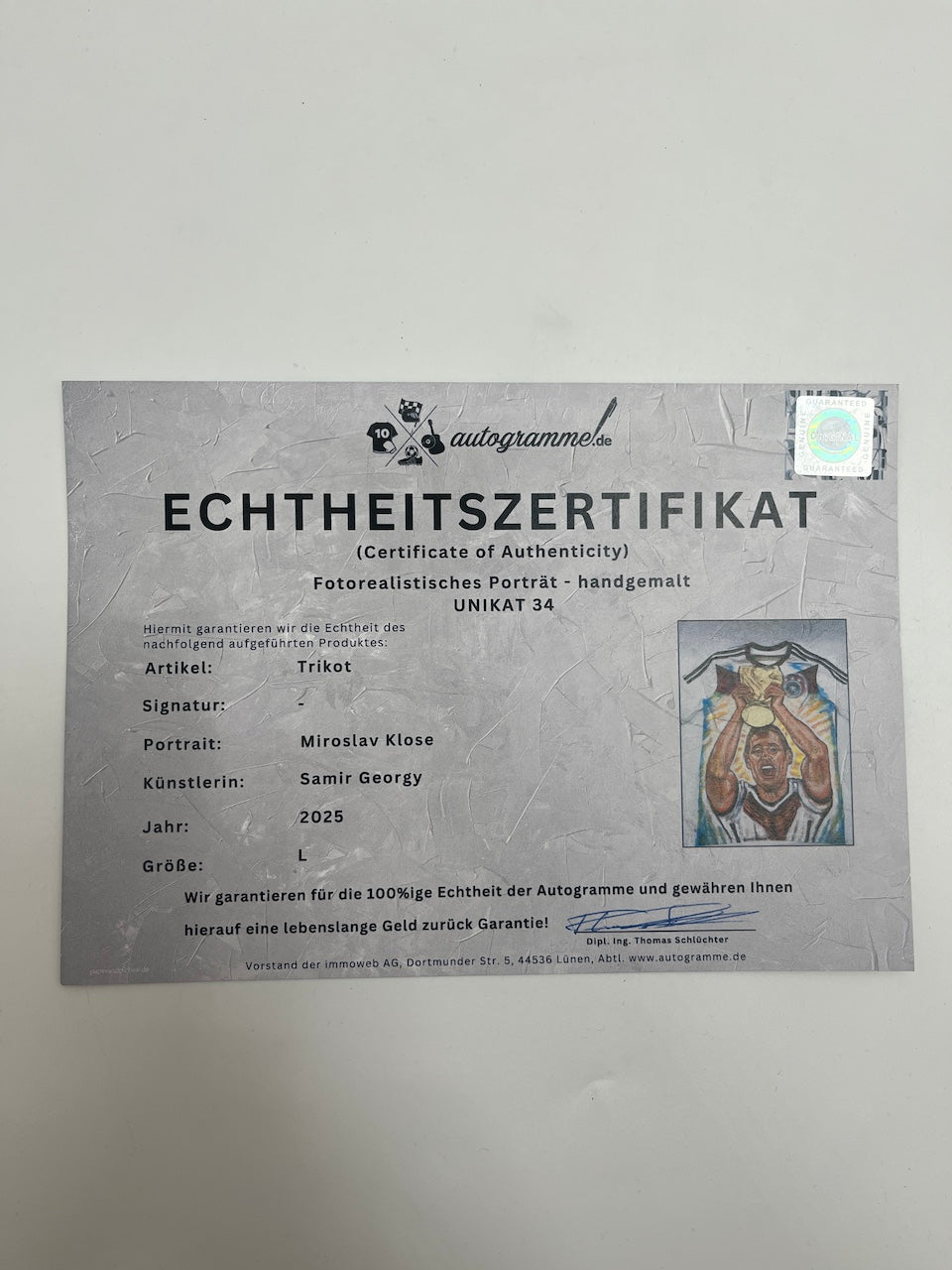 Germany jersey portrait miroslav Klose hand painted adidas dfb XL