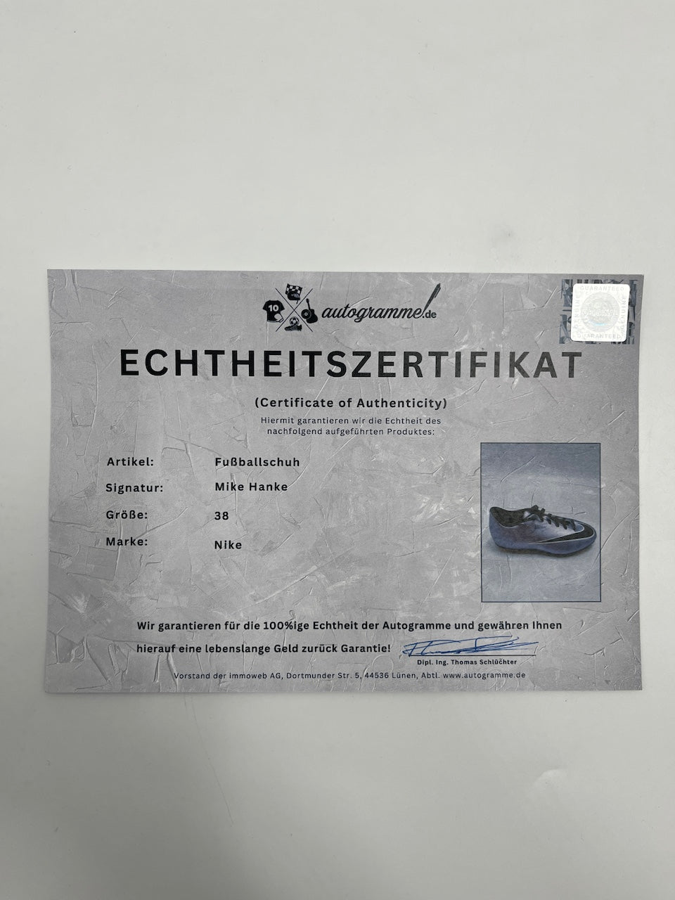 Football shoe Mike Hanke signed Football Bundesliga Nike 38