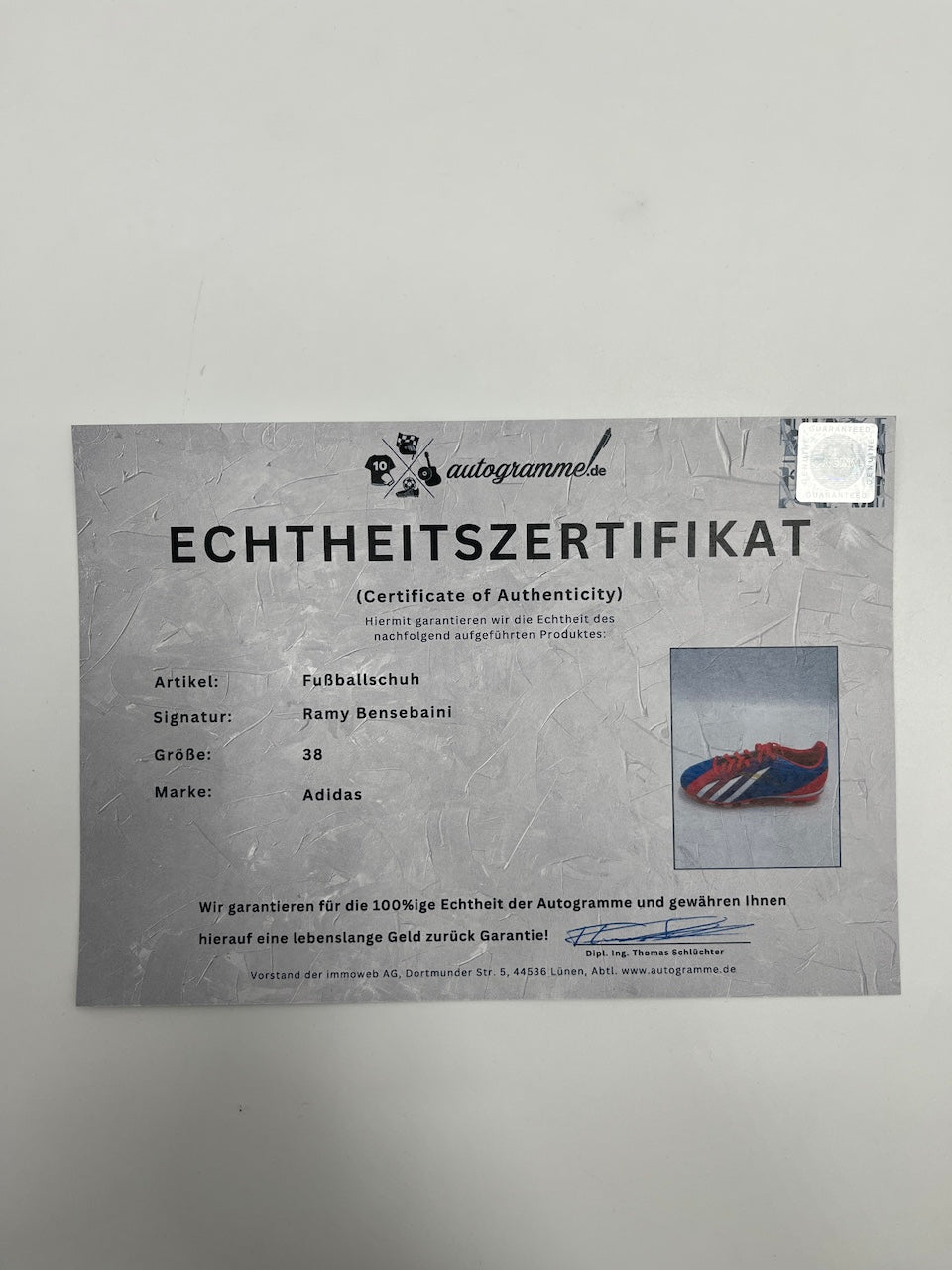 Football shoe Ramy Bensebaini signed football Bundesliga Adidas