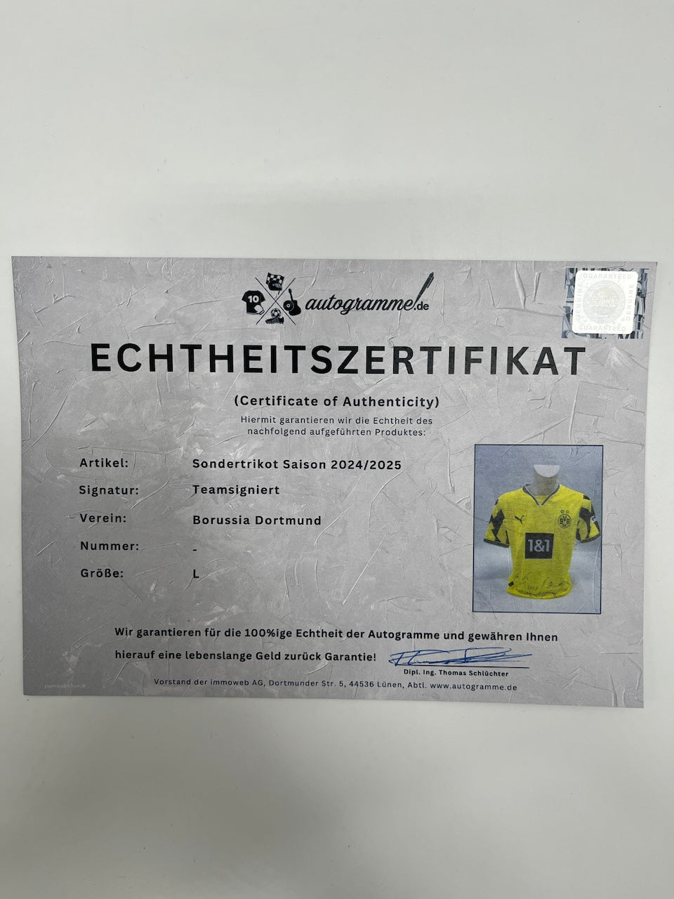 BVB special jersey 2025 team signed Borussia Dortmund Coa Puma L