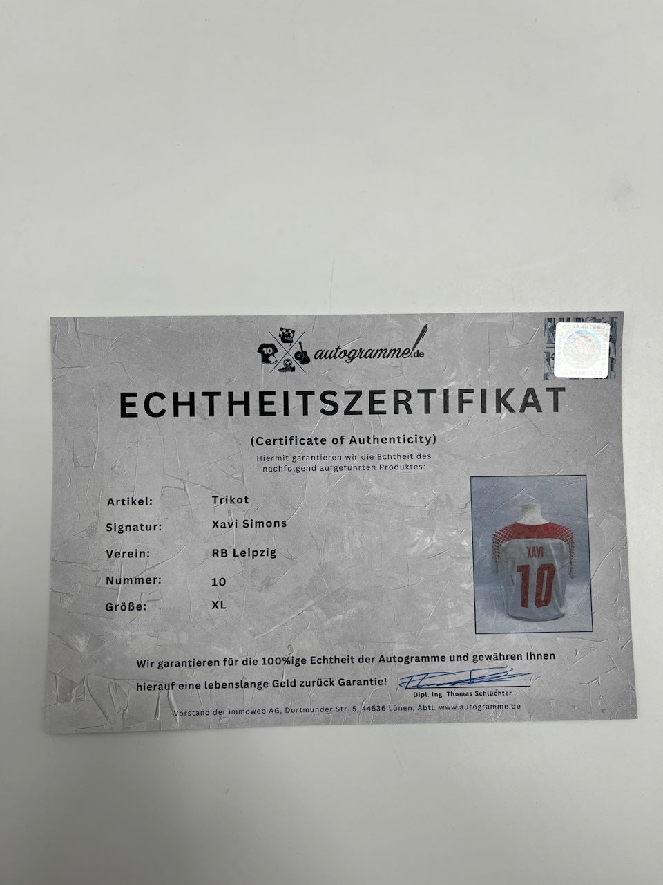 RB Leipzig Trikot Xavi Simons signiert COA Autogramm Fußball Nike Neu XL