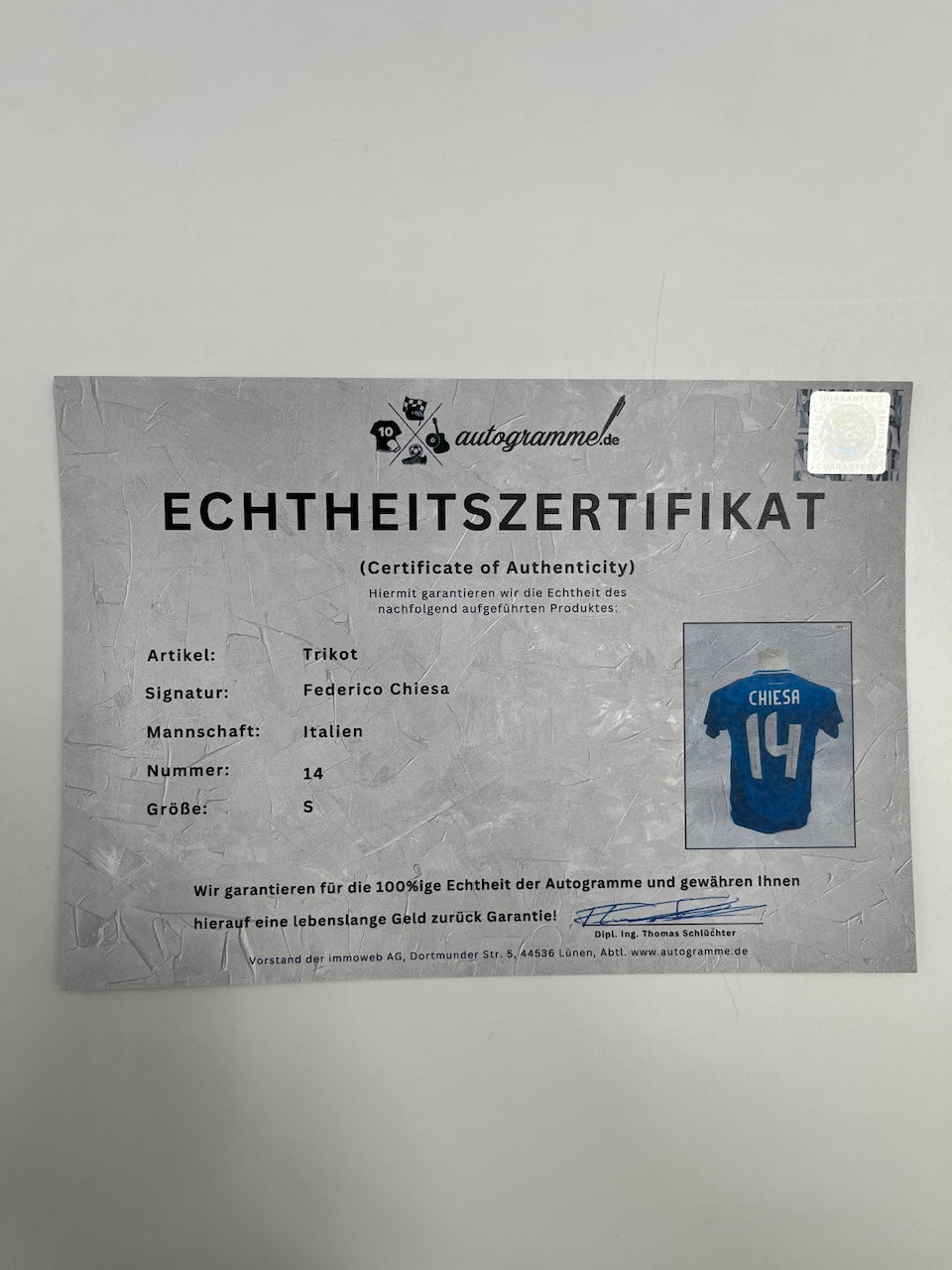 Italy jersey federico chiesa signed autograph adidas new s