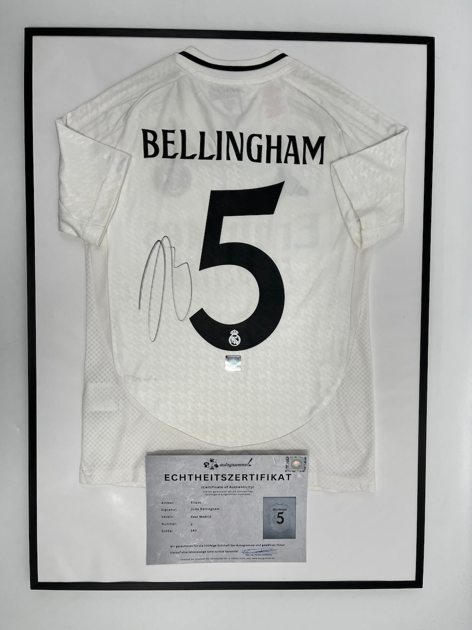Real Madrid Trikot Jude Bellingham signiert im Rahmen COA Adidas Fußball 140