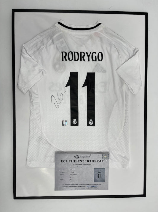 Real Madrid Trikot Rodrygo signiert im Rahmen COA Adidas Fußball 140