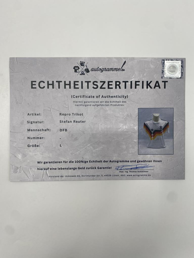 DFB Repro Jersey Stefan Reuter signed Adidas COA Germany Autograph L