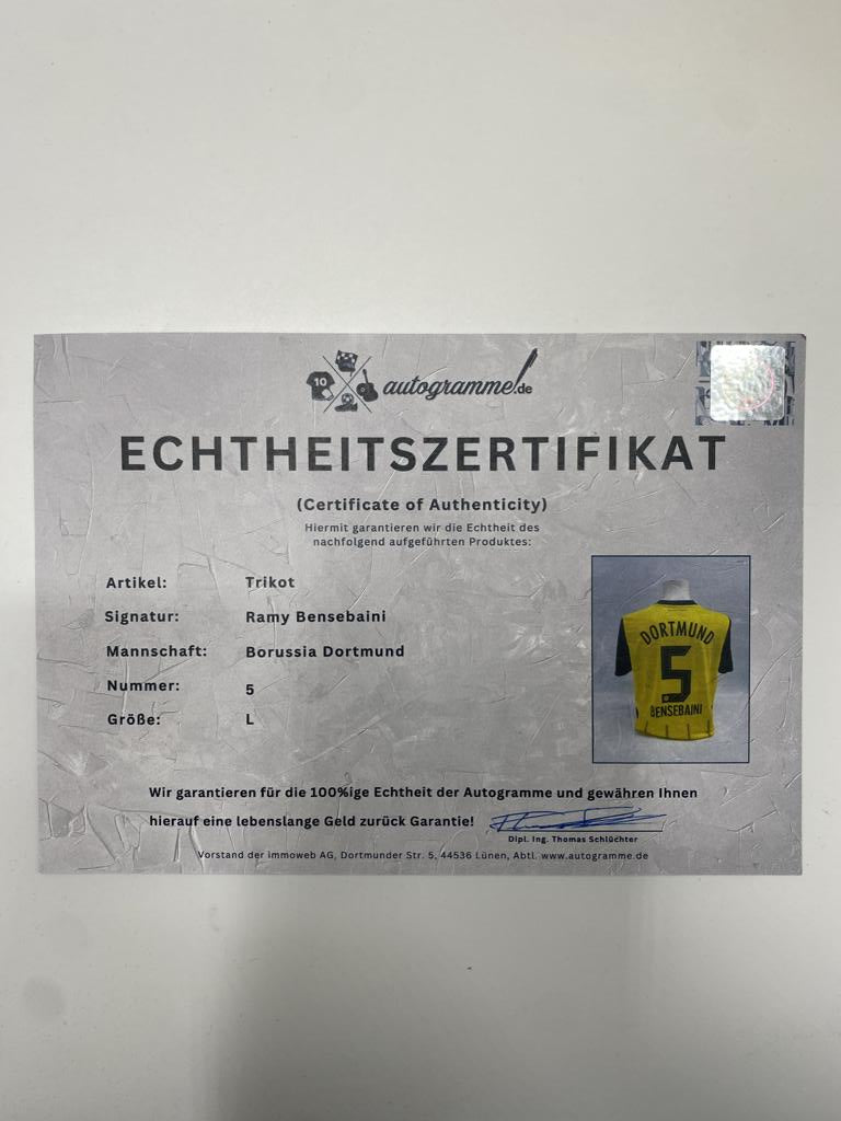 Borussia Dortmund jersey signed by Ramy Bensebaini, BVB new, Puma signed, size L