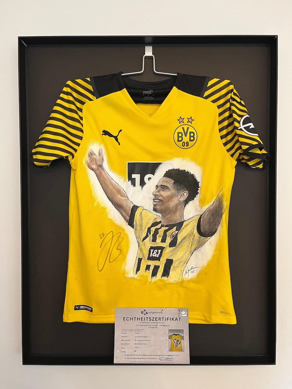 Borussia Dortmund Trikot Portrait Jude Bellingham handgemalt und signiert Puma