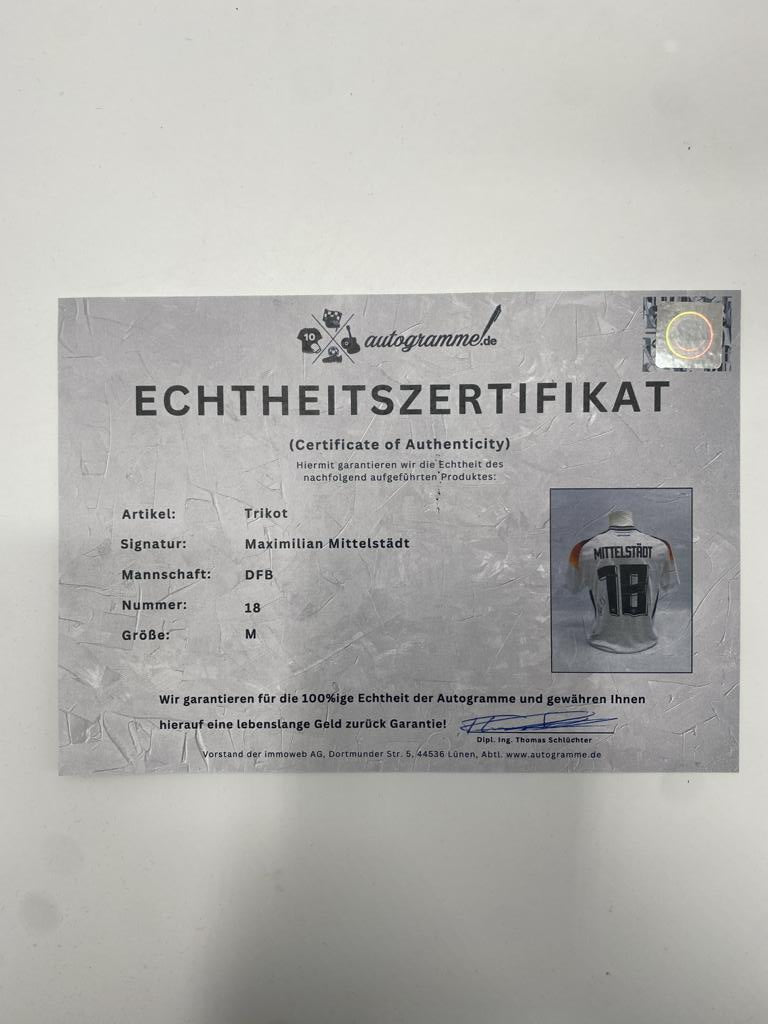 DFB jersey Maximilian Mittelstädt signed Adidas COA Germany Autograph M