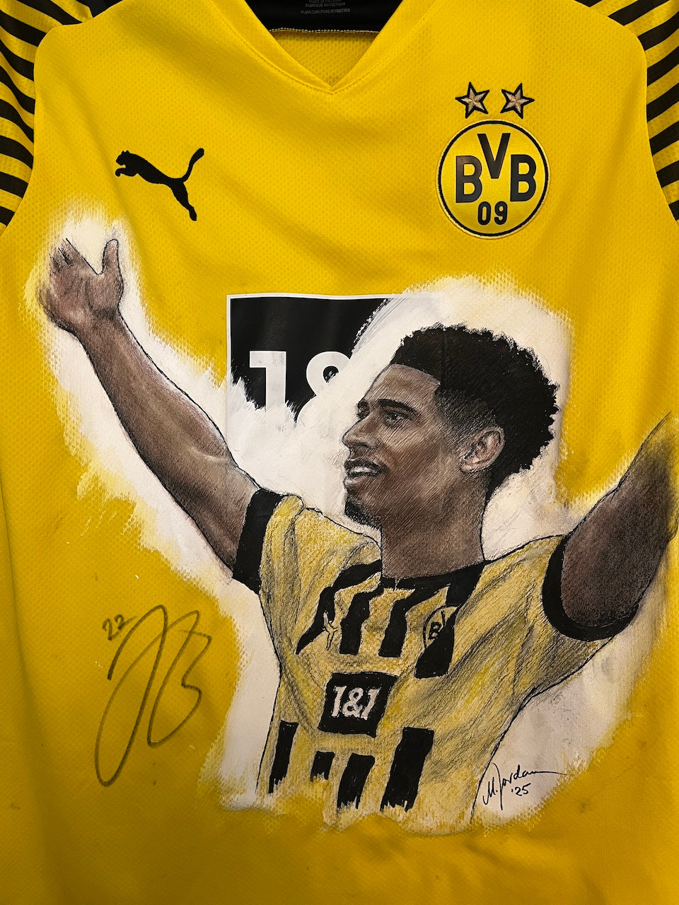 Borussia Dortmund Trikot Portrait Jude Bellingham handgemalt und signiert Puma