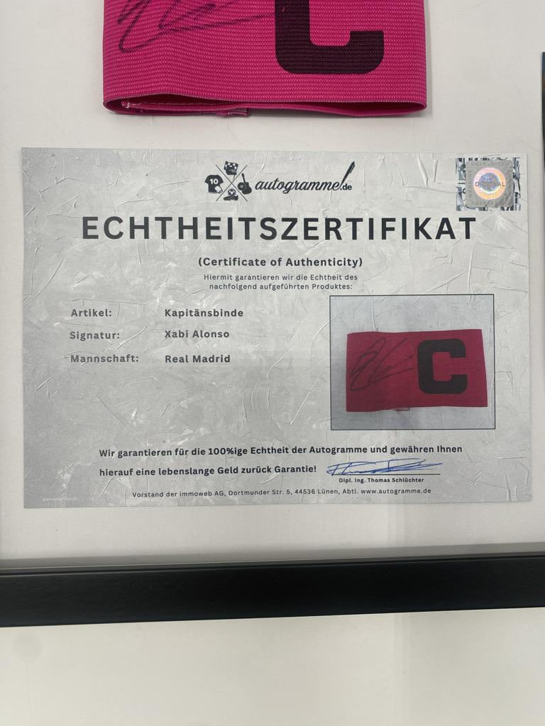 Kapitänsbinde Xabi Alsonso signiert im Rahmen Real Madrid Fußball COA Autogramm