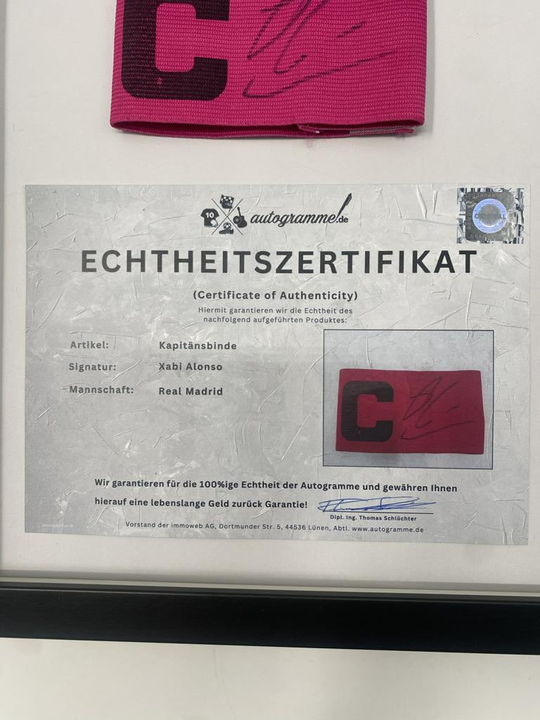 Kapitänsbinde Xabi Alsonso signiert im Rahmen Real Madrid Fußball COA Autogramm