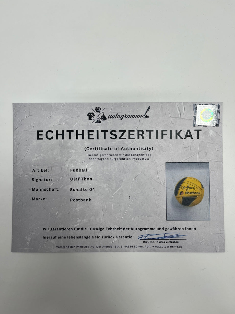 Fußball Olaf Thon signiert Postbank Schalke Autogramm Ball