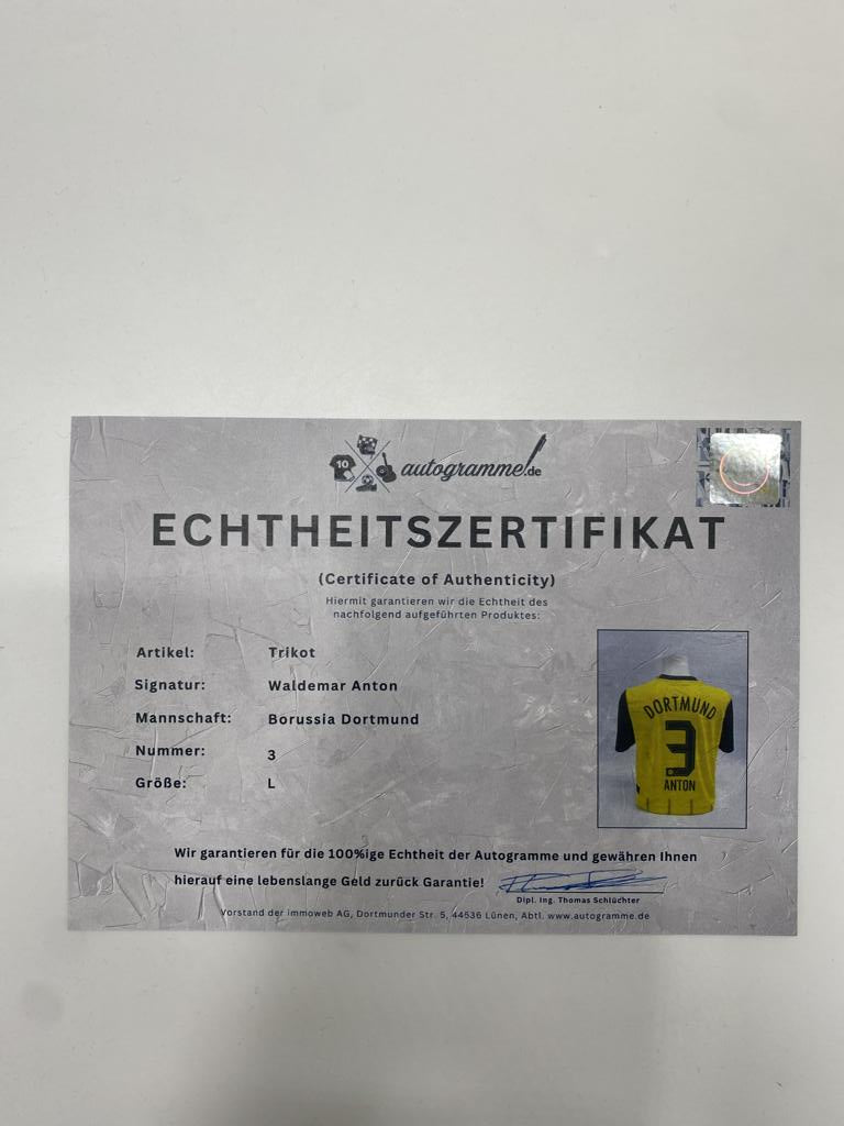 Borussia Dortmund jersey signed by Waldemar Anton, BVB new, Puma signed, size L