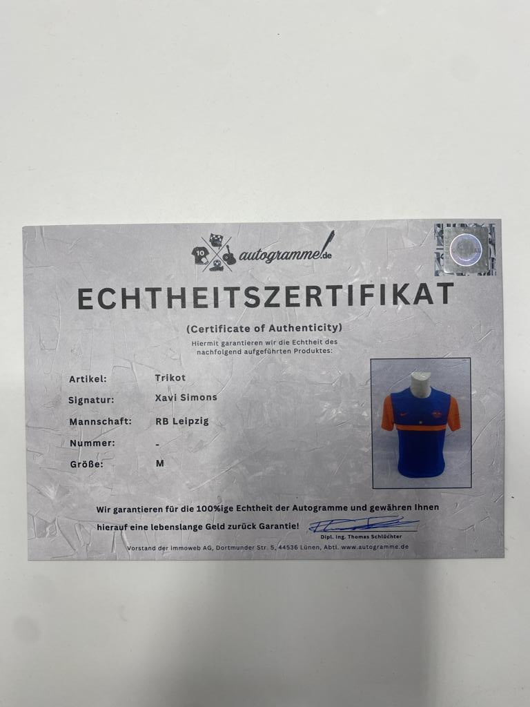 RB Leipzig jersey Xavi Simons signed COA Autograph Football Nike M