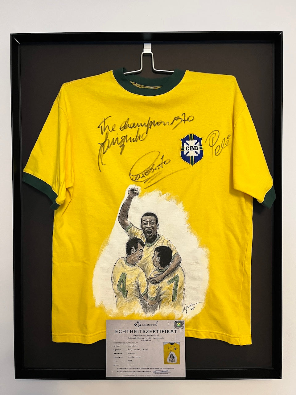 Brasilien Repro Trikot Portrait Pele, Jairzinho, Alberto handgemalt und signiert