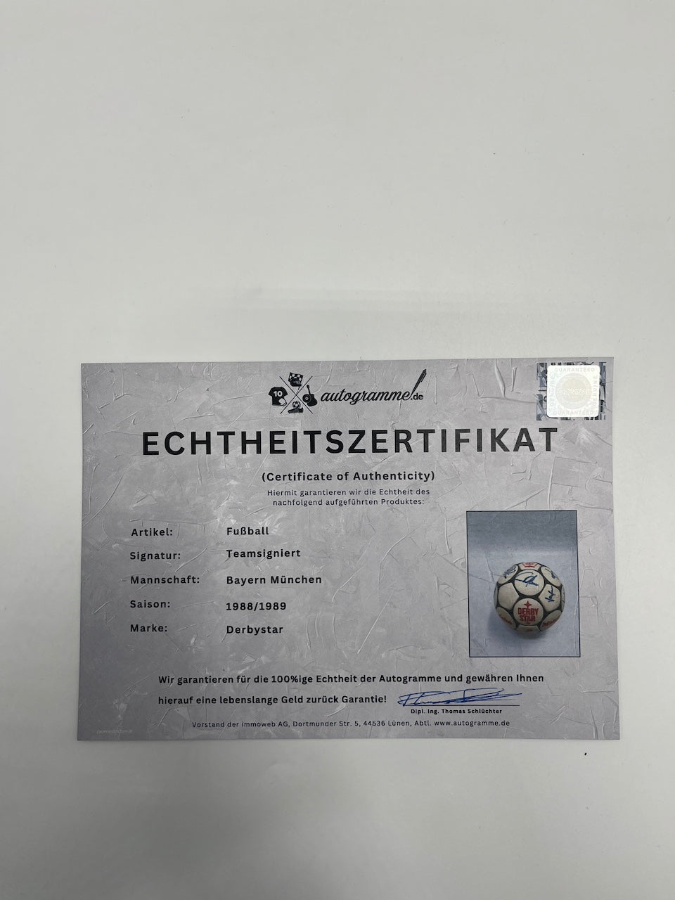 FC Bayern München Fußball Teamsigniert 1988/1989 Autogramme Derbystar FCB