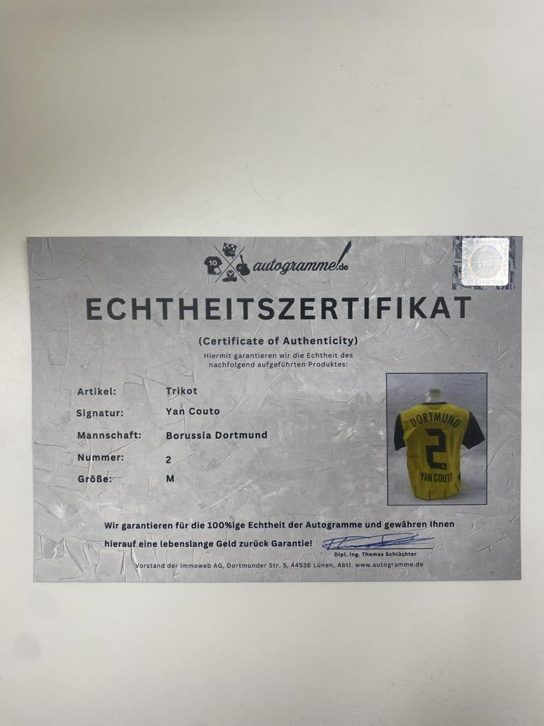 Borussia Dortmund Authentic Jersey Yan Couto Signed BVB New Puma M