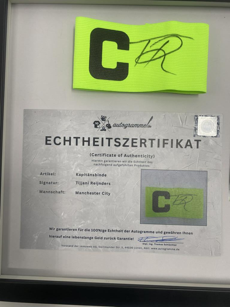 Captain's armband signed by Tijjani Reijnders as part of the Manchester City Football COA
