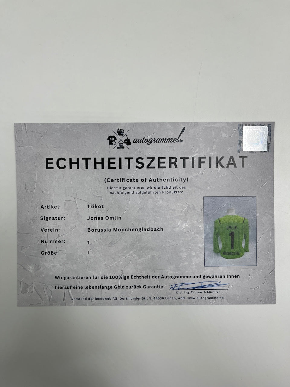 Borussia Mönchengladbach Trikot Jonas Omlin signiert Autogramm Fußball Puma L