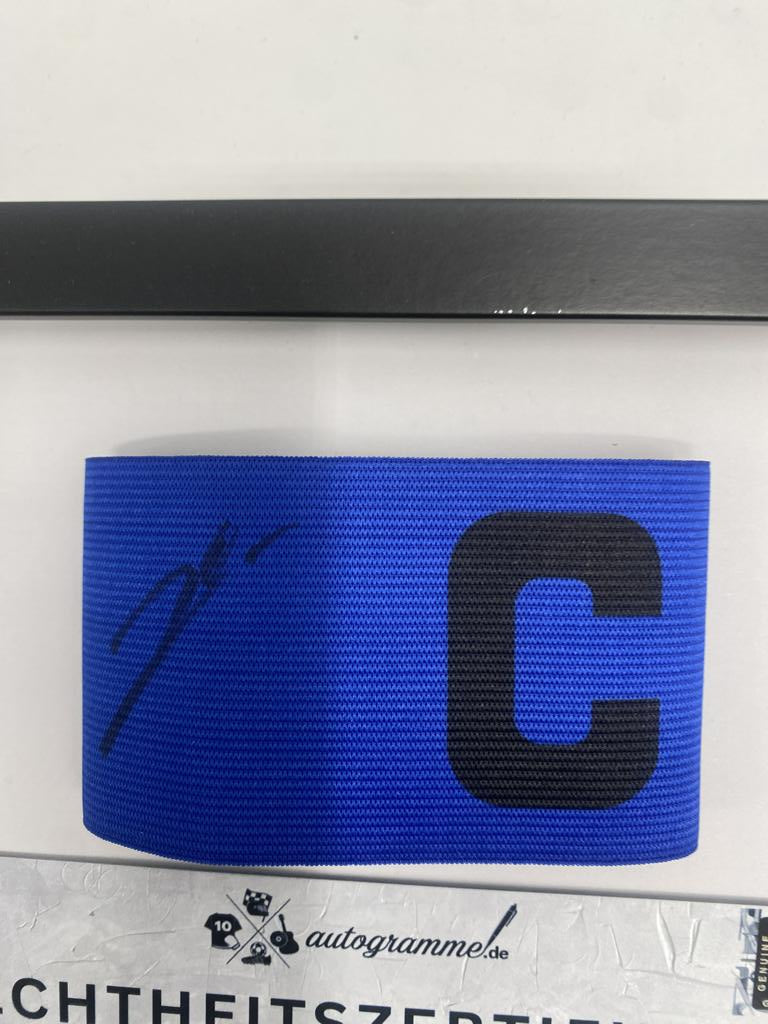 Captain's armband signed by Jeremie Frimpong in a frame, Bayer 04 Leverkusen autograph