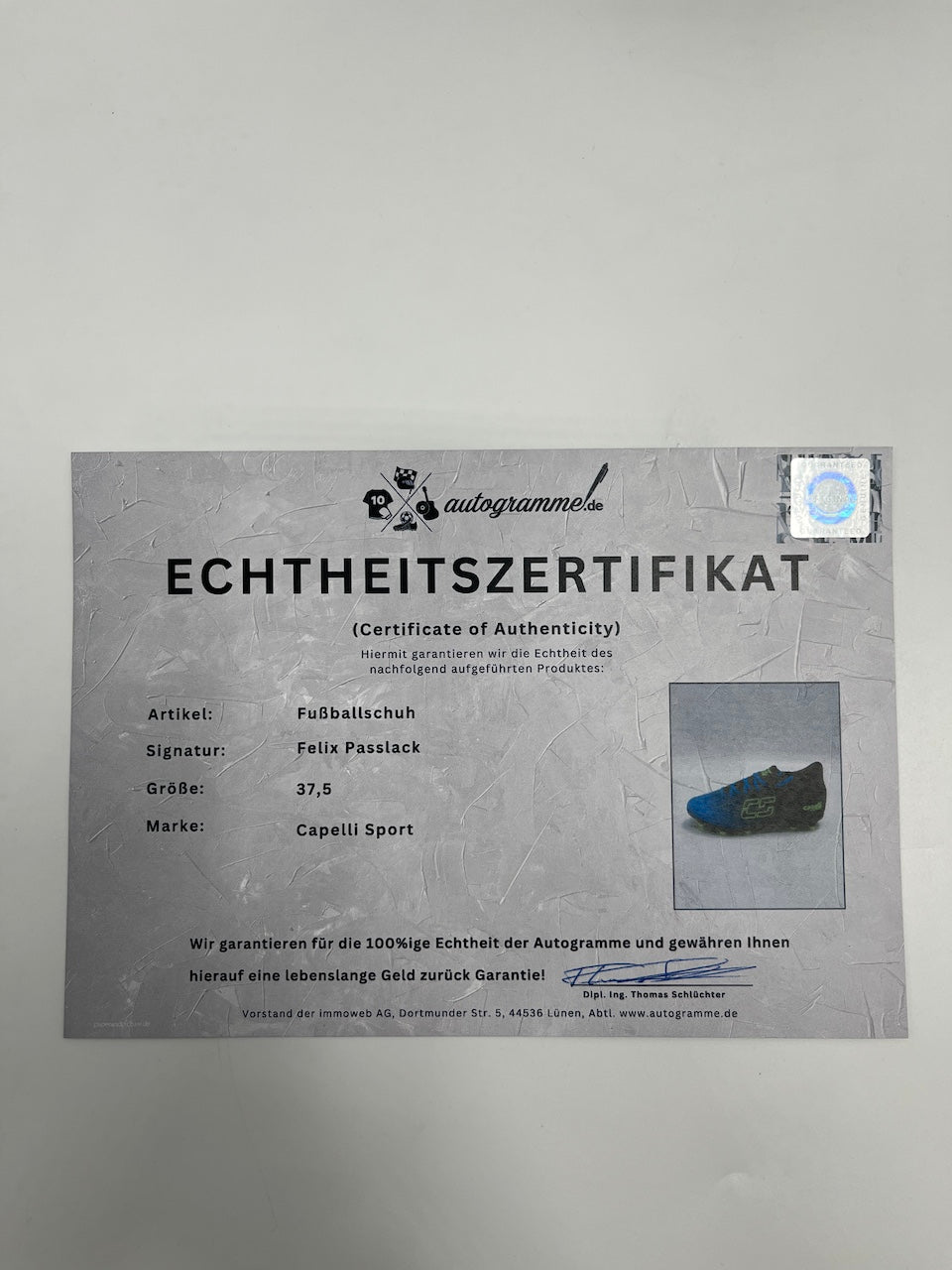 Fußballschuh Felix Passlack signiert Fußball Bundesliga Capelli