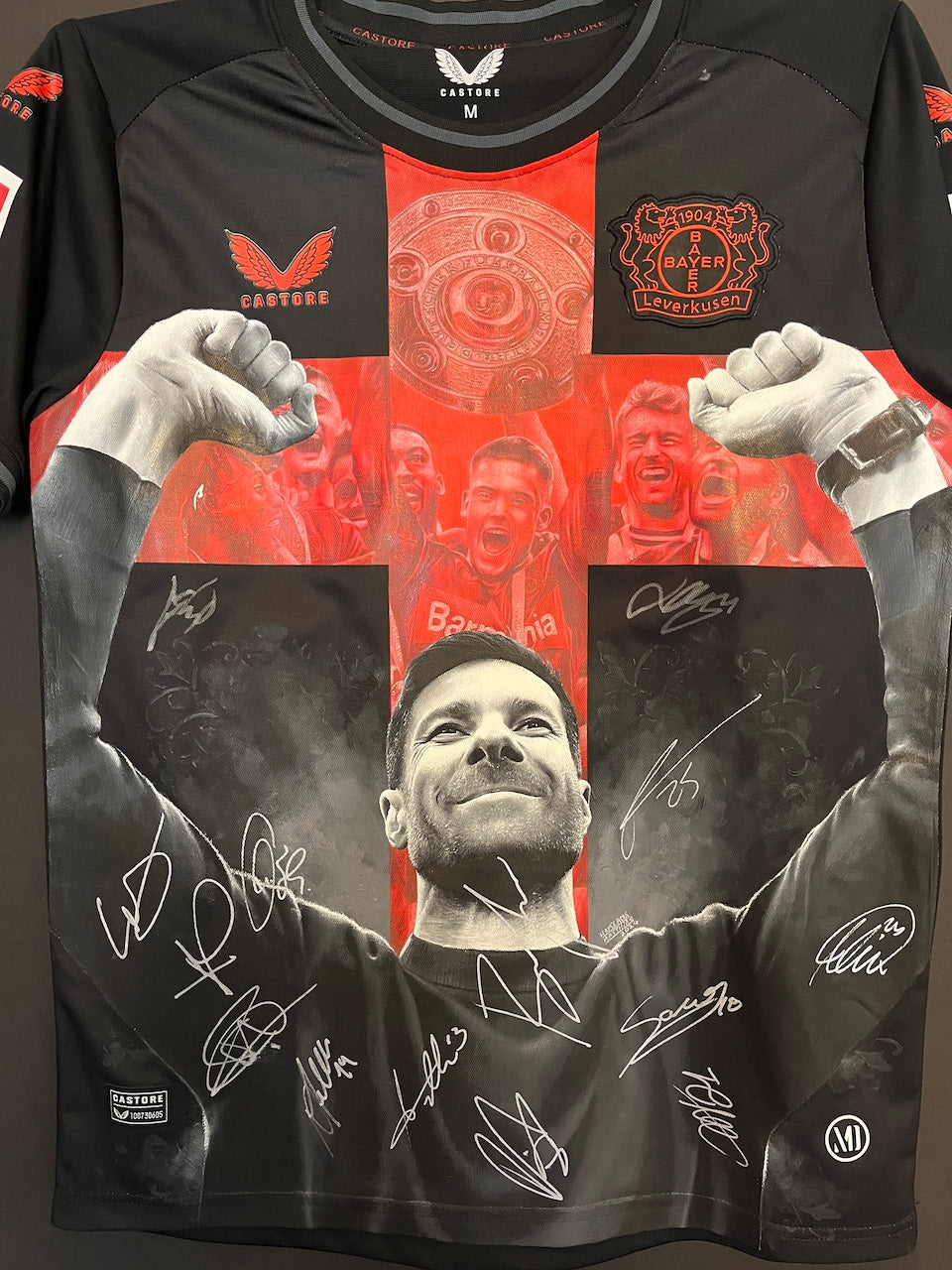 Leverkusen jersey portrait Xabi Alonso and team hand painted M