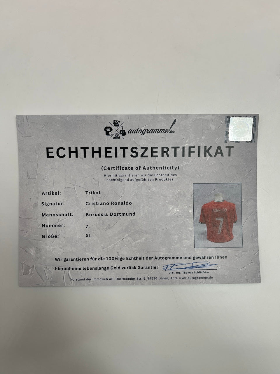 Portugal Trikot Cristiano Ronaldo signiert Autogramm COA Fußball neu XL