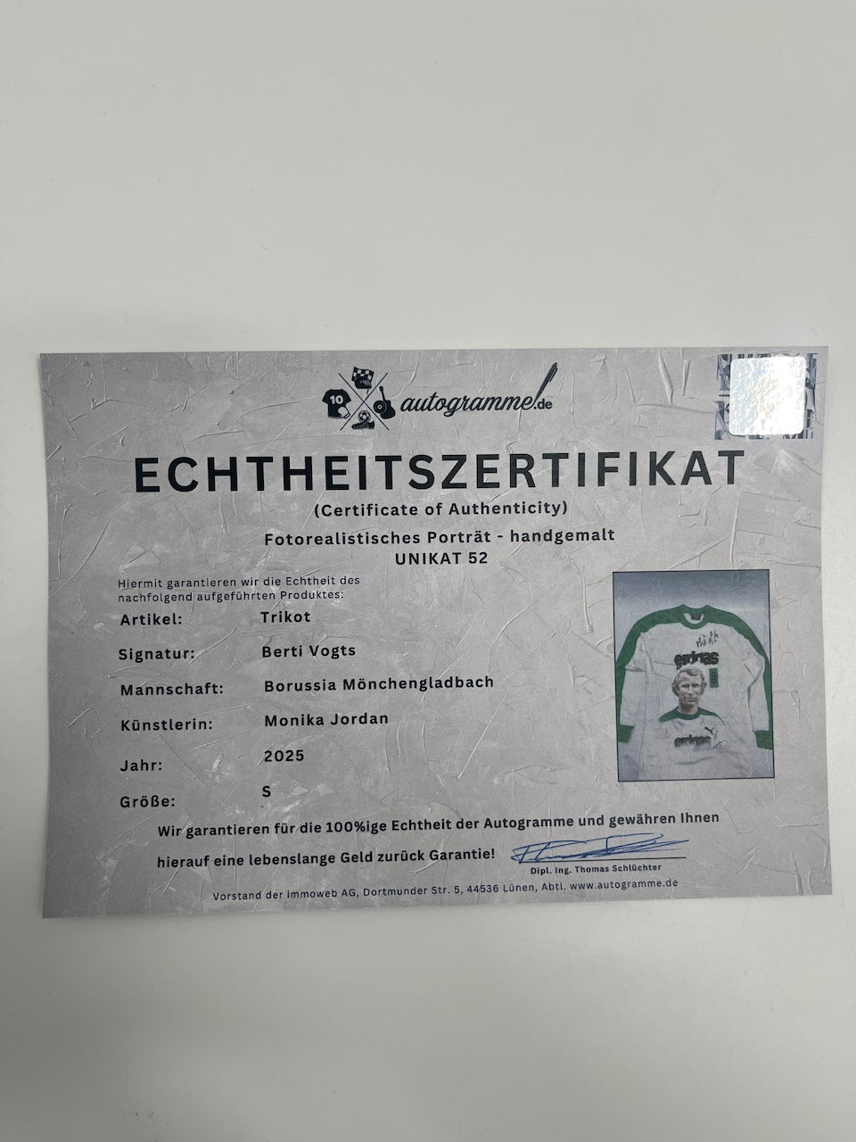 Gladbach Repro Trikot Portrait Berti Vogts handgemalt und signiert S