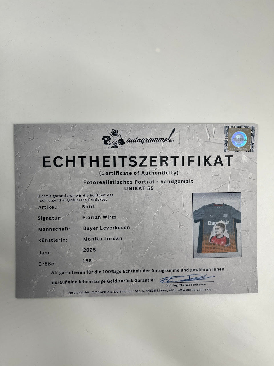 Leverkusen Shirt Portrait Florian Wirtz hand-painted and signed Castore 158