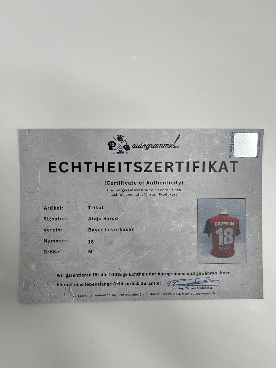 Bayer Leverkusen Trikot Alejo Sarco signiert Autogramm Bundesliga M